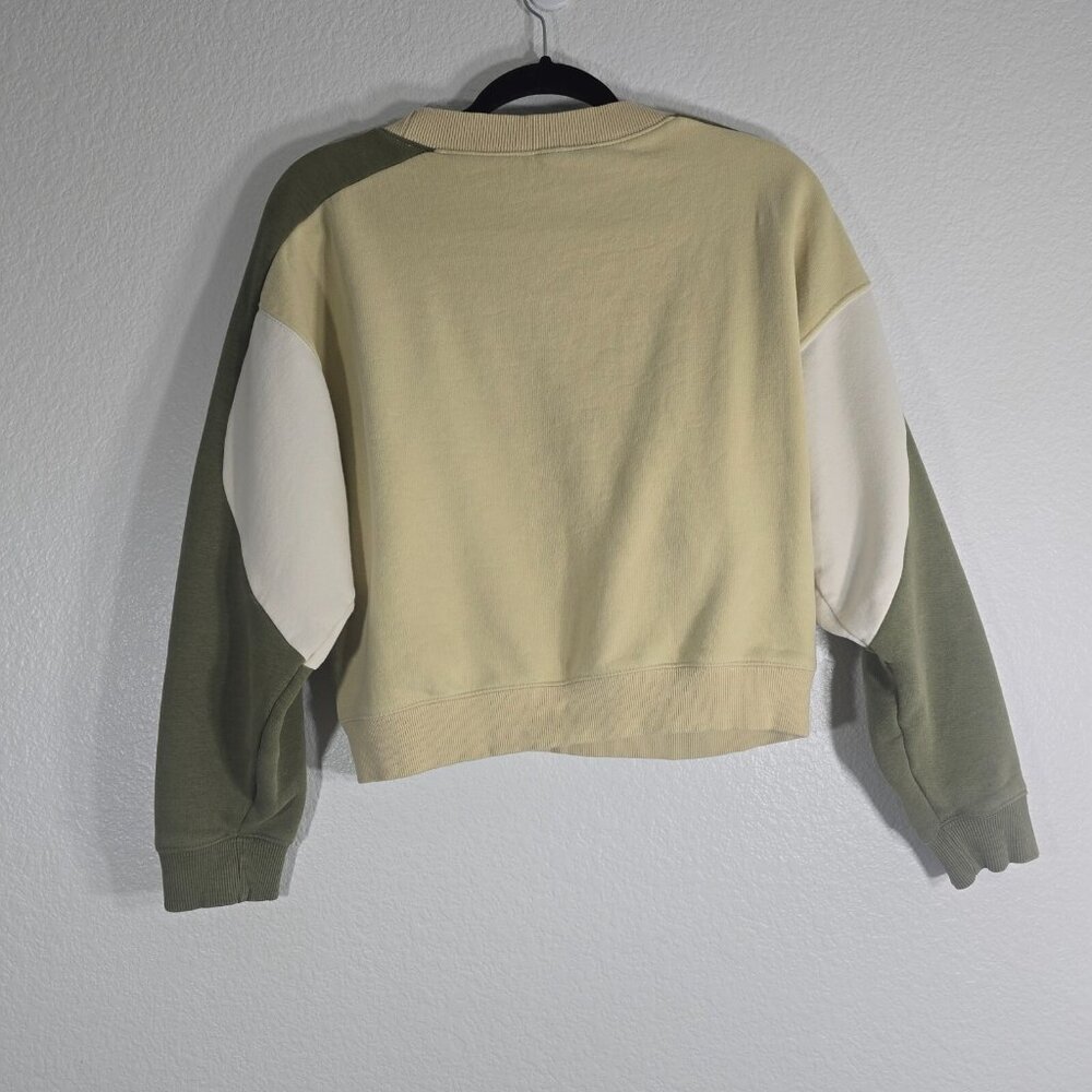 Daily Practice Anthropologie Cropped Sweatshirt Medium Green Colorblock Sporty - Picture 5 of 12